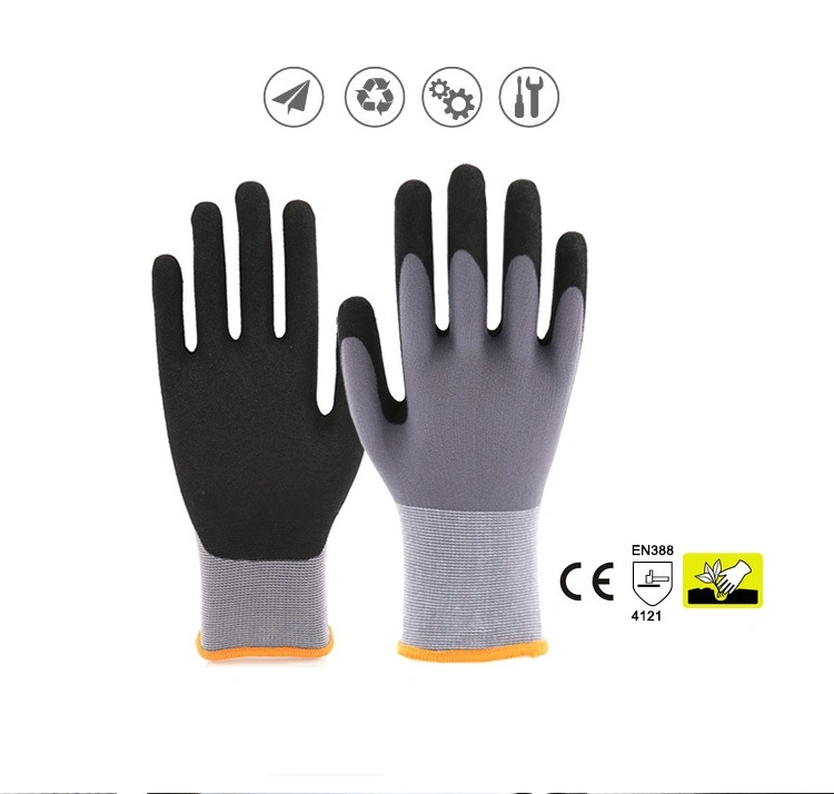 CE 15 Gauge Spandex Plus Nylon Liner with Nitrile Sandy Coated Gloves