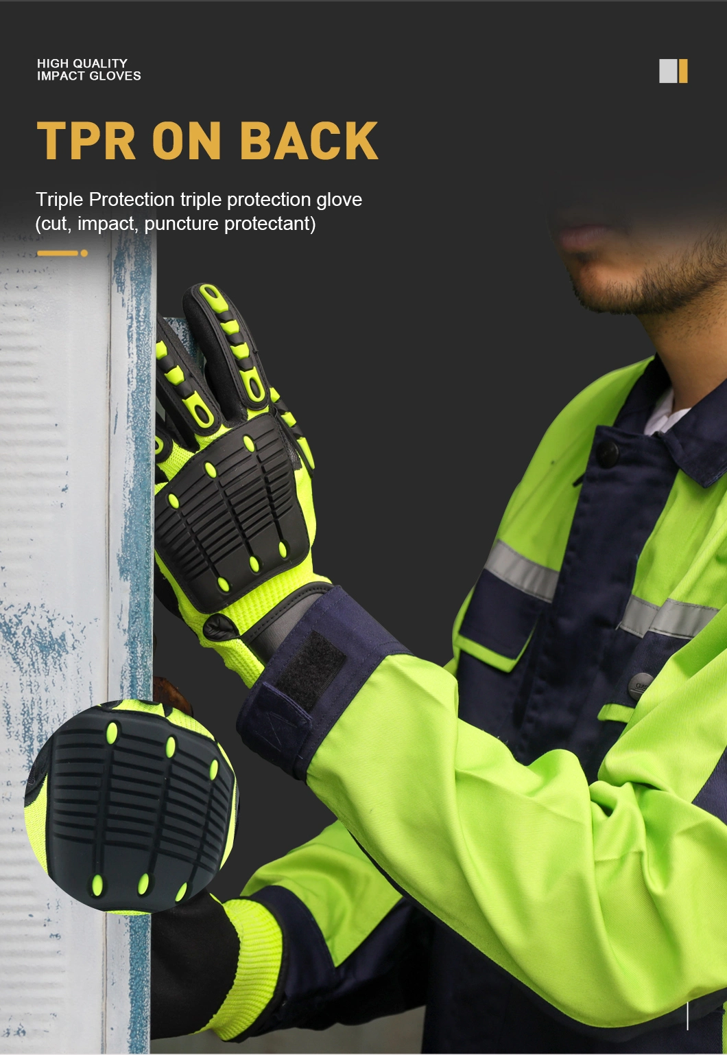 Cut and Impact Resistant TPR Sandy Nitrile Coated Anti Impact Anti-Vibration Protective Work Gloves