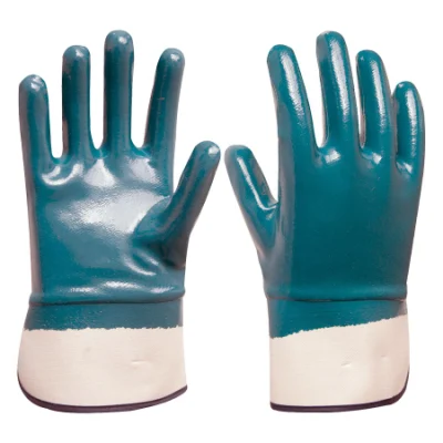 Gants de sécurité industriels en nitrile Doublure en coton Nitrile Entièrement enduit Finition lisse Manchette de sécurité Gants de travail