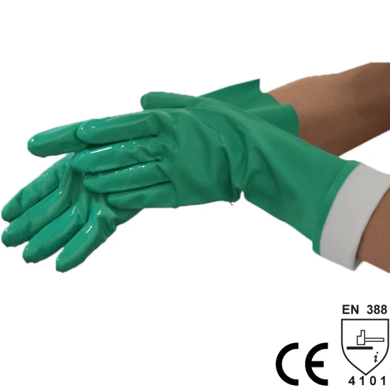 Nmsafety Green Nitrile EN374 Gant de travail de sécurité industrielle chimique